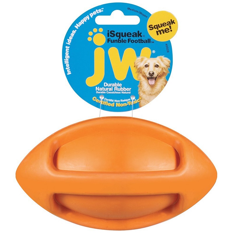 JW Pet Company iSqueak Funble Football Dog Toy， Medium (Colors Vary)