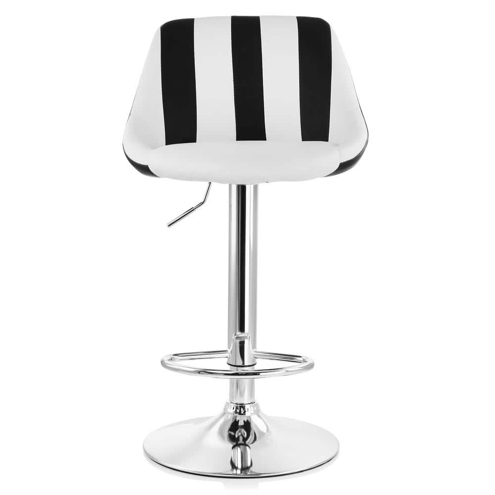 Elama 2-Piece Adjustable 40.5 in. ch Faux Leather Bar Stool in Striped Black and White with Chrome Base 985116708M