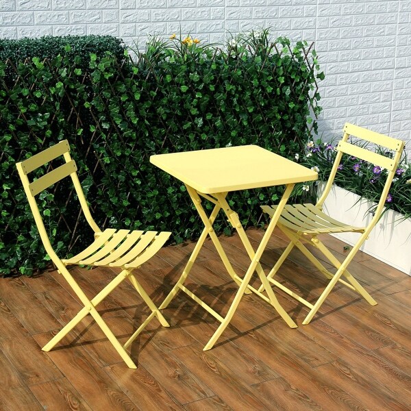 3 Piece Patio Bistro Set of Foldable Square Table and Chairs，Yellow