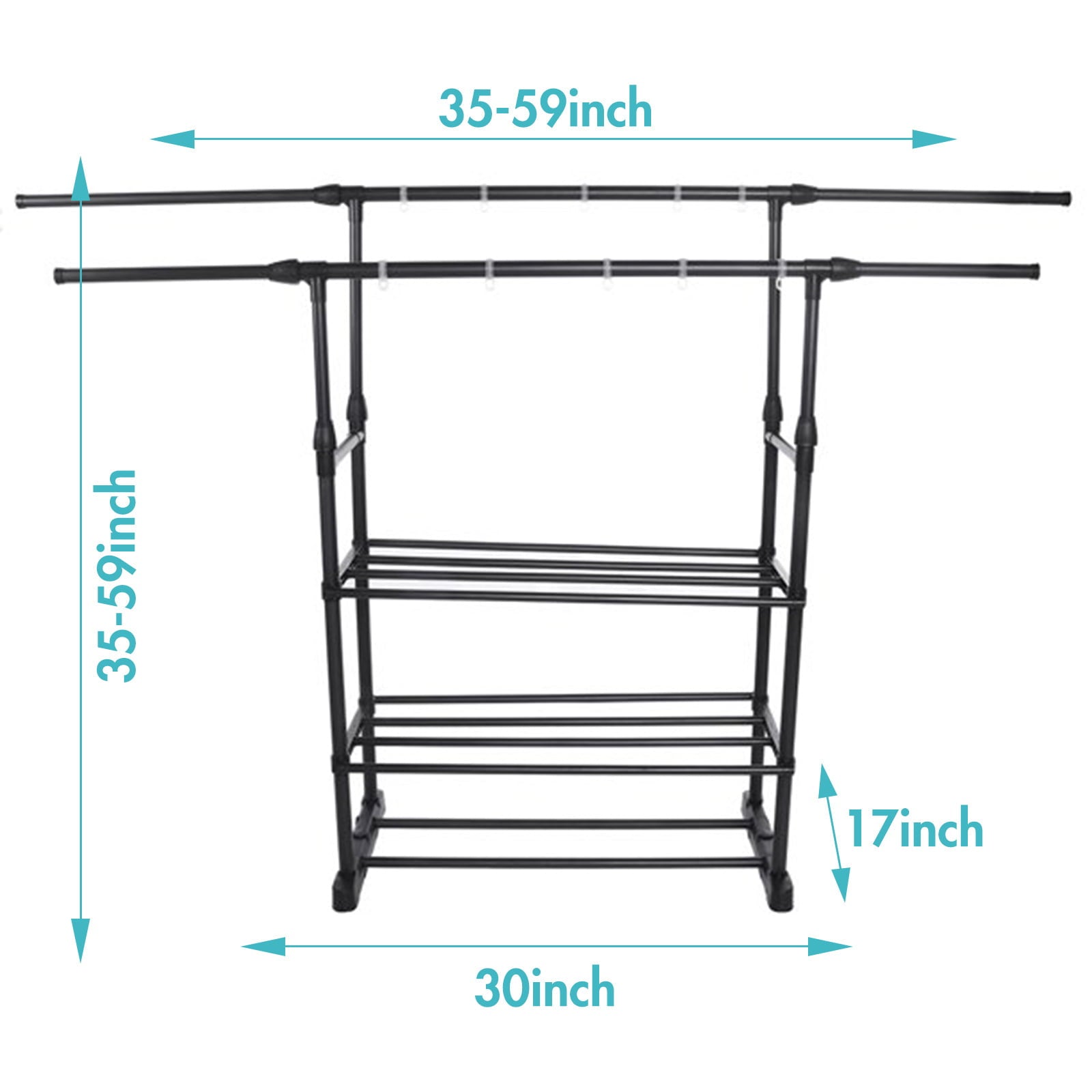 2/3 Layers Double Rail Clothes Garment Rack Heavy Duty Commercial Grade Clothing Black