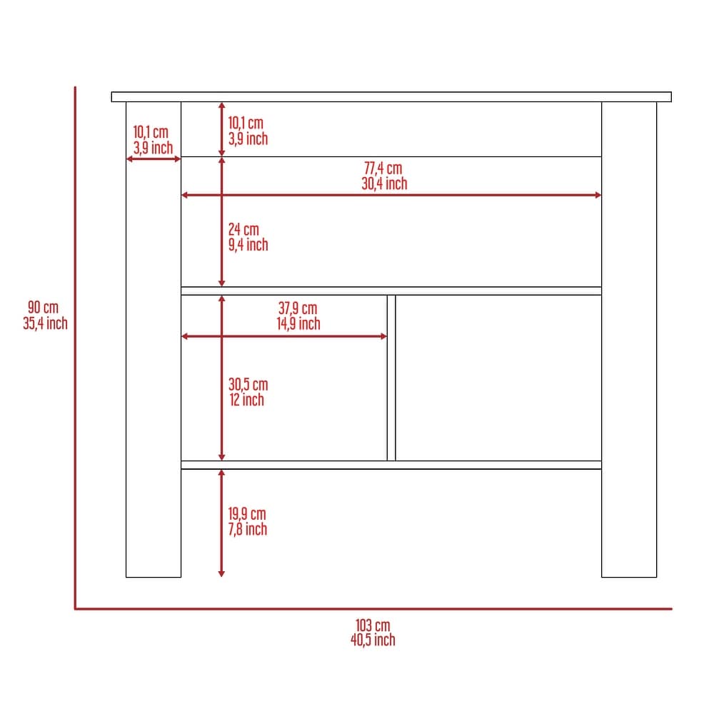 3 Shelf Kitchen Island with Open Shelf