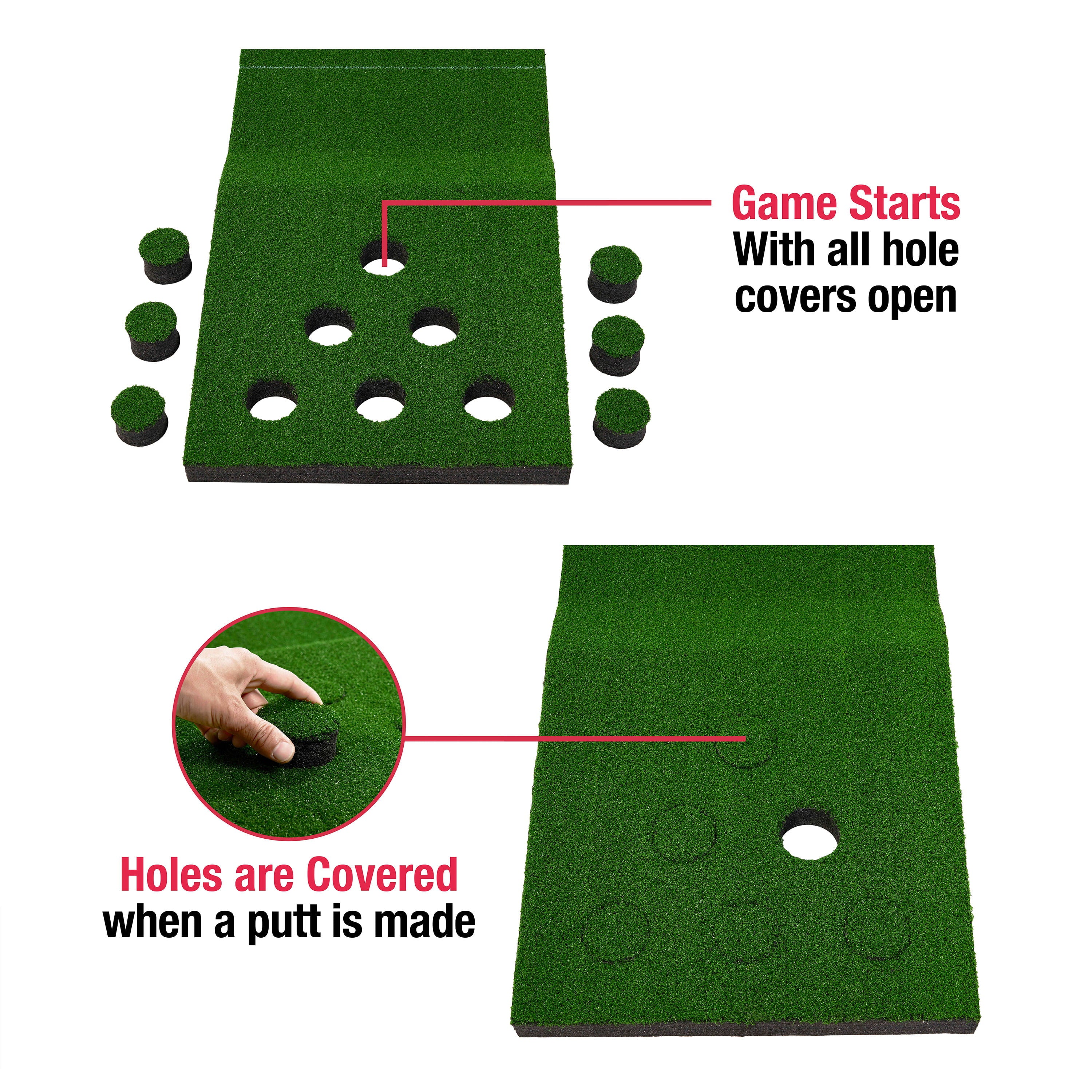 MD Sports Golf Pong Game Set， 100inch， Green， Includes 2 Putters and 4 Balls， Foldable