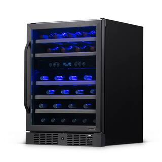 NewAir Dual Zone 24 in. 46-Bottle Built-In Wine Cooler Fridge with Quiet Operation  Beech Wood Shelves - Black Stainless Steel NWC046BS00