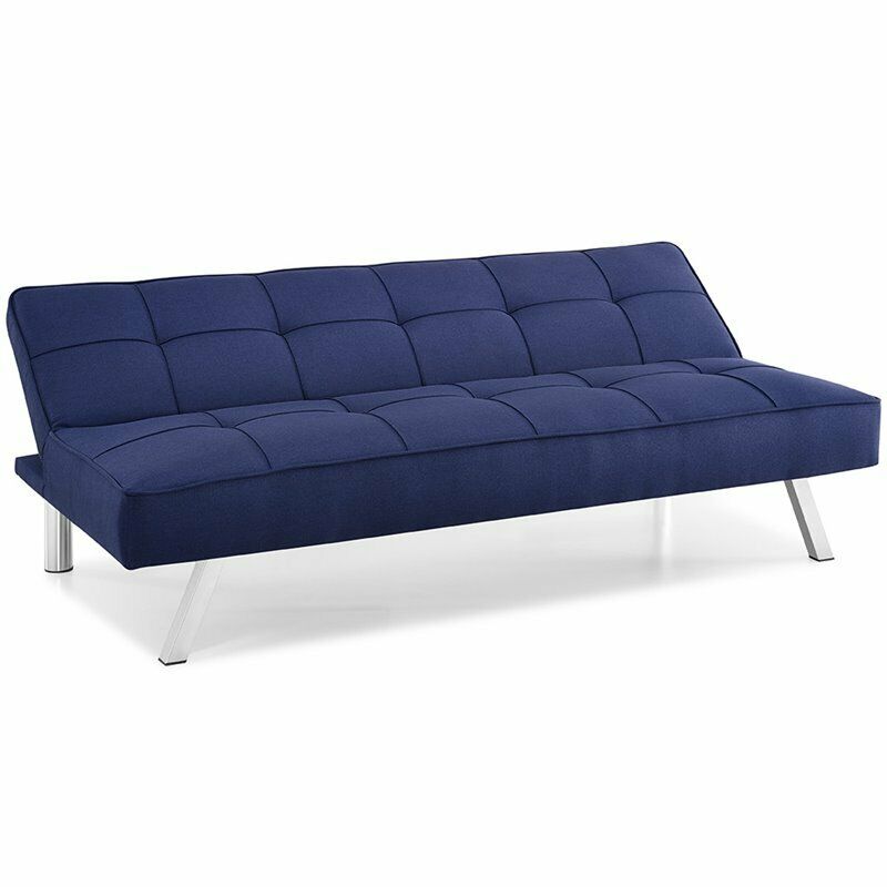 Navy Blue Tufted Sleeper Sofa in Fabric Upholstery