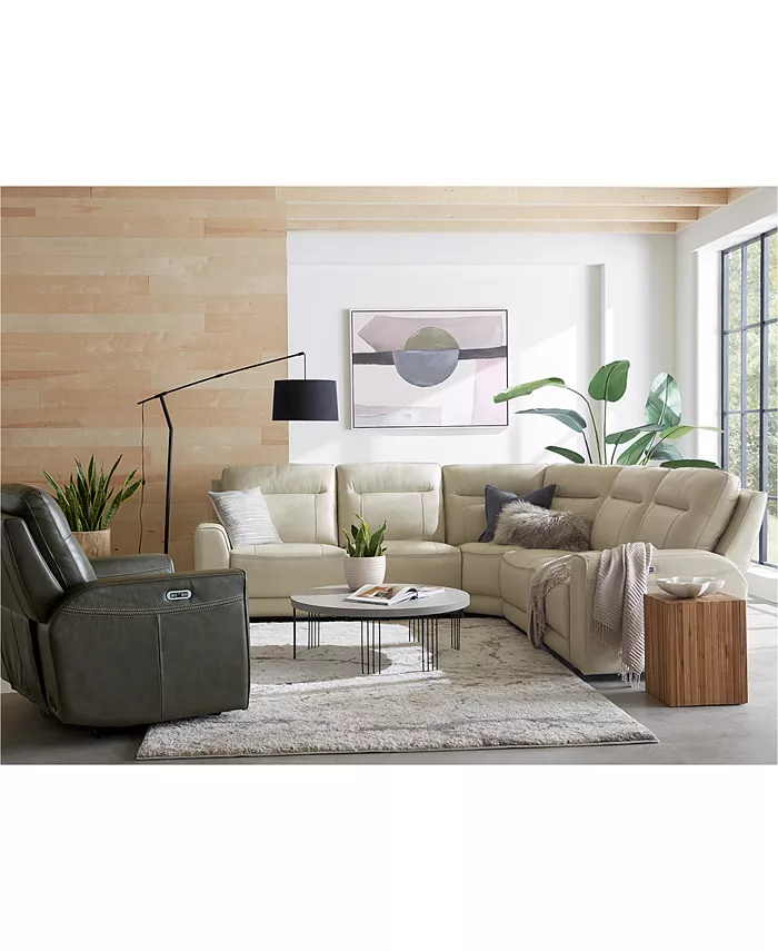 Macy's CLOSEOUT! Blairemoore 5-Pc. Leather Power Chaise Sectional with 1 USB Console and 2 Power Recliners