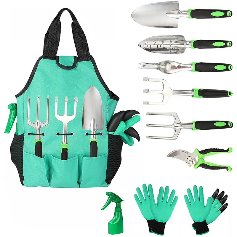 OEM 50 Pcs Garden Tool Set Aluminum Hand Tool Kit Garden Canvas Apron with Storage Pocket Outdoor Heavy Duty Gardening Work Set