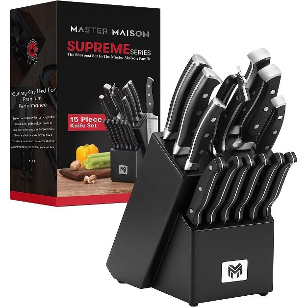  Series 15 piece Knife Set In Black Wooden Block With Integrated Sharpener