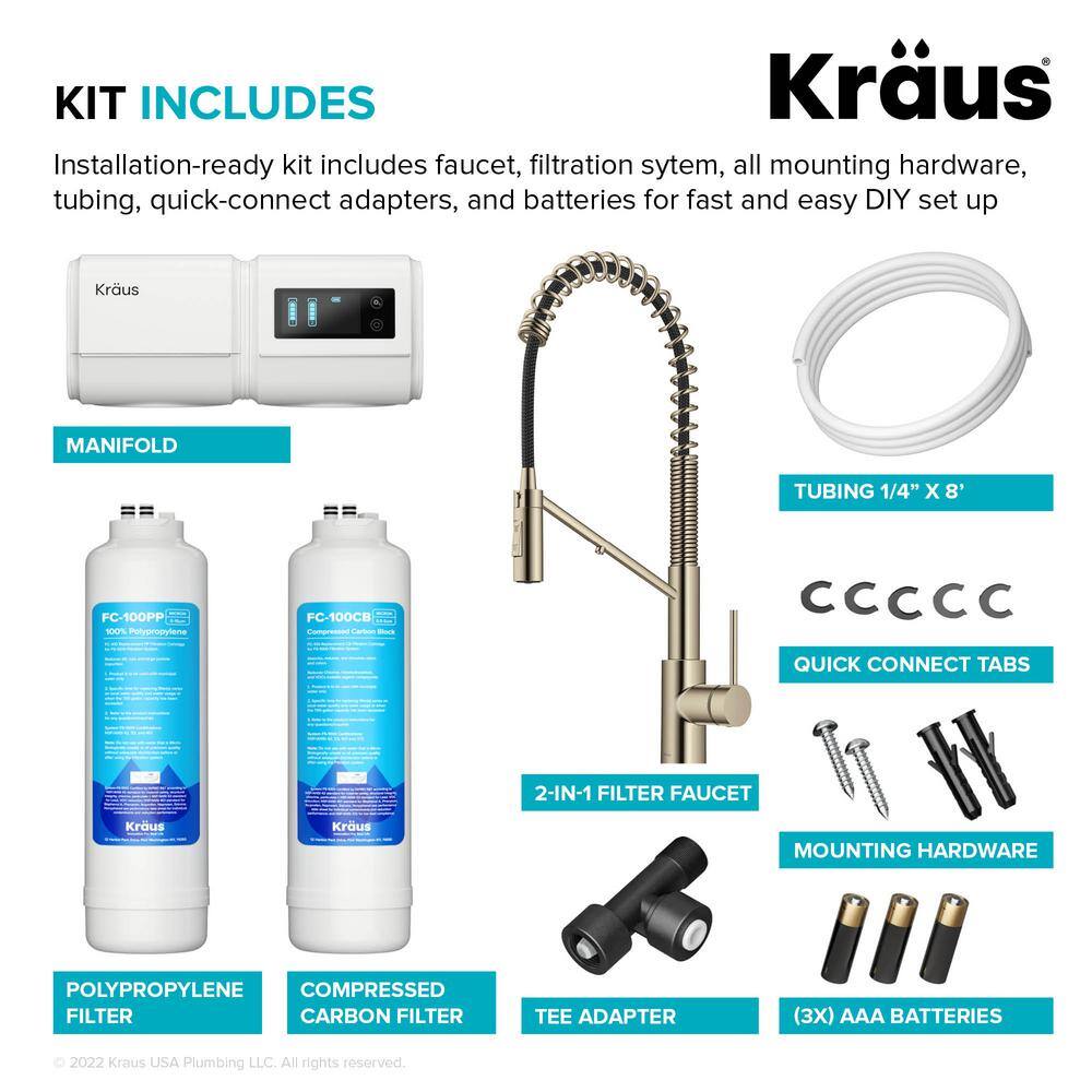 KRAUS Oletto Pull-Down Kitchen Faucet in Spot-Free Antique Champagne Bronze with Purita Under-Sink Filtration System FS-1000-KFF-2631SFACB