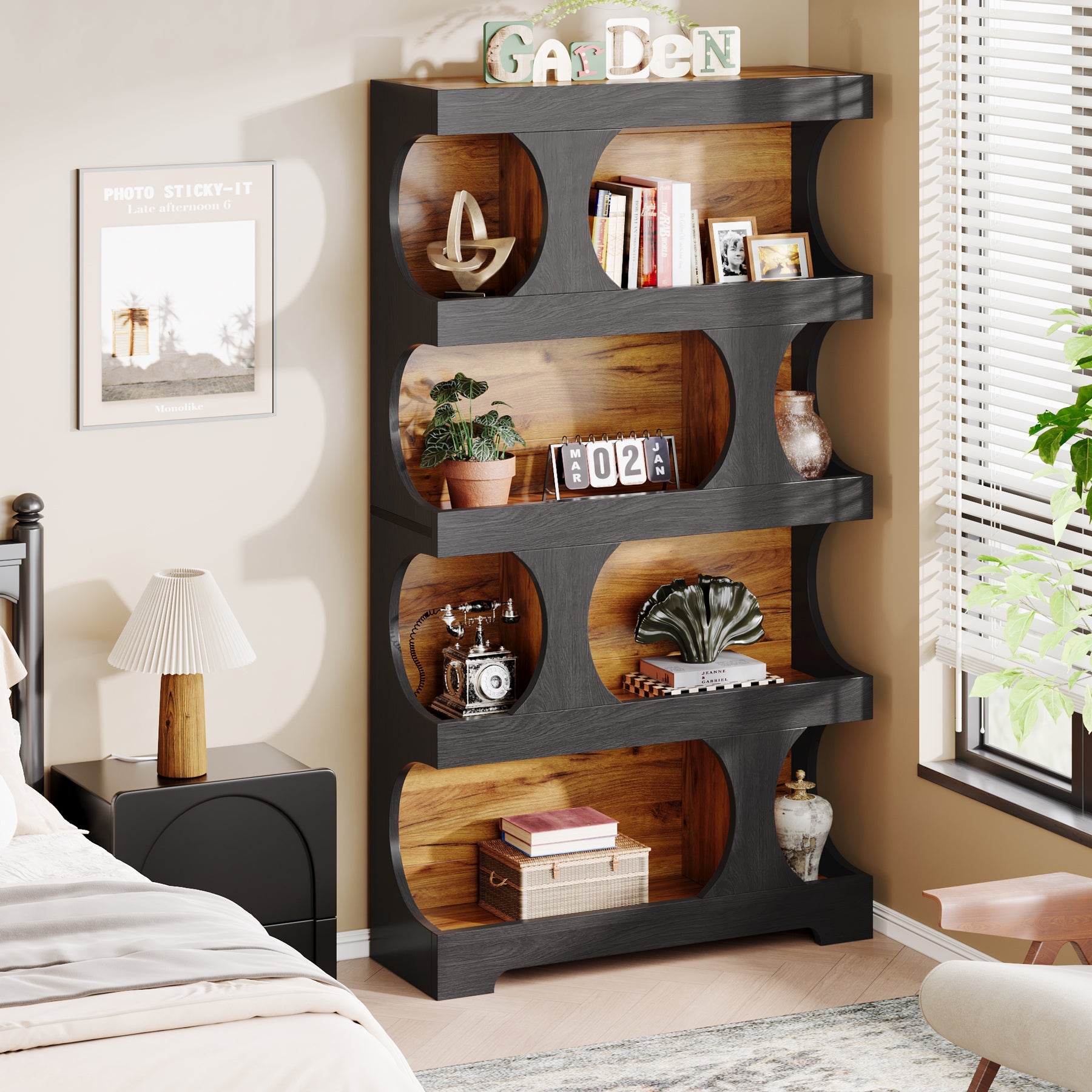 71 Bookshelf, 4-Tier S-Shaped Bookcase Freestanding Display Shelves