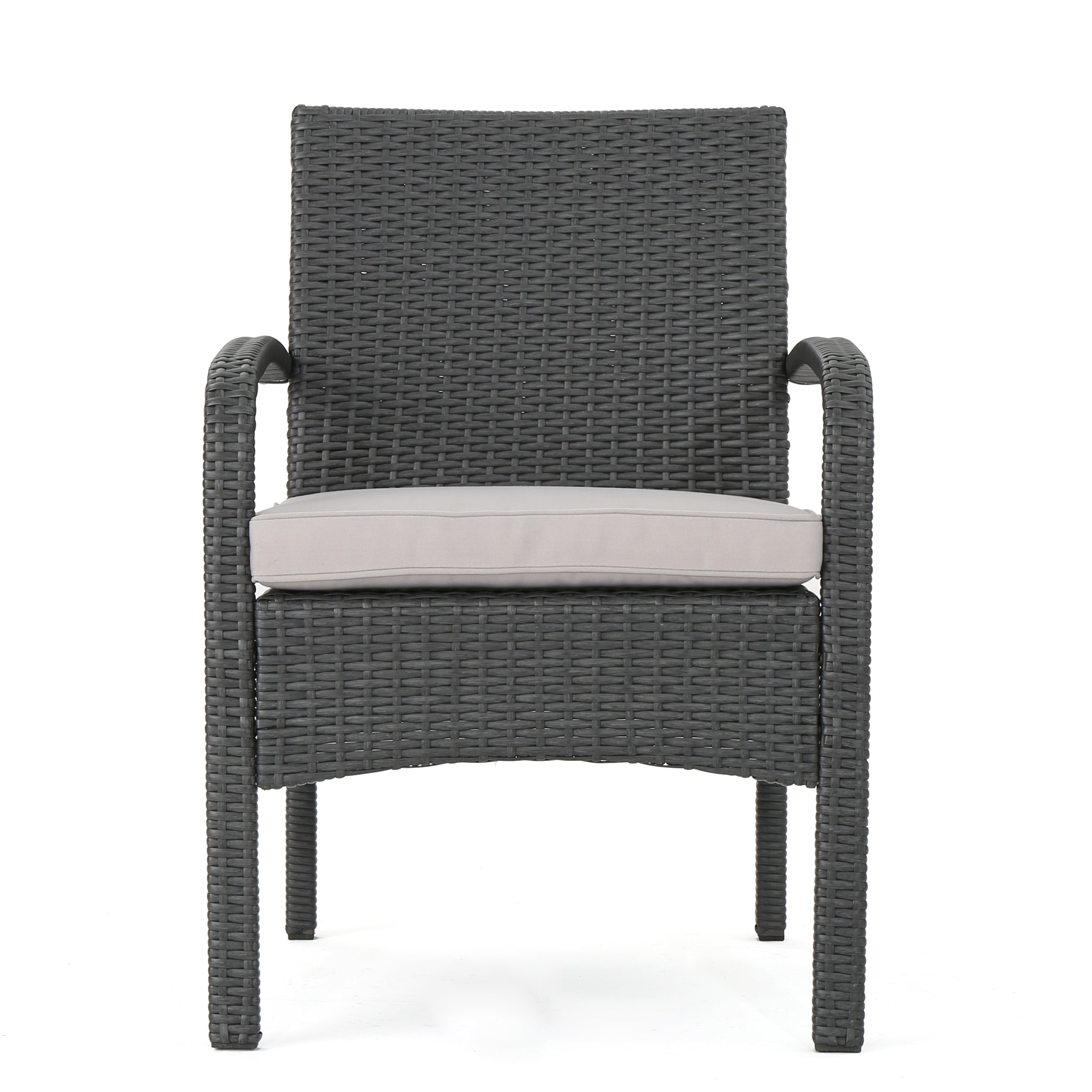 Mavis Patio Conversation Set, 6-Seater with Loveseat, Club Chairs, and Coffee Table, Gray Wicker with Light Gray Outdoor Cushions