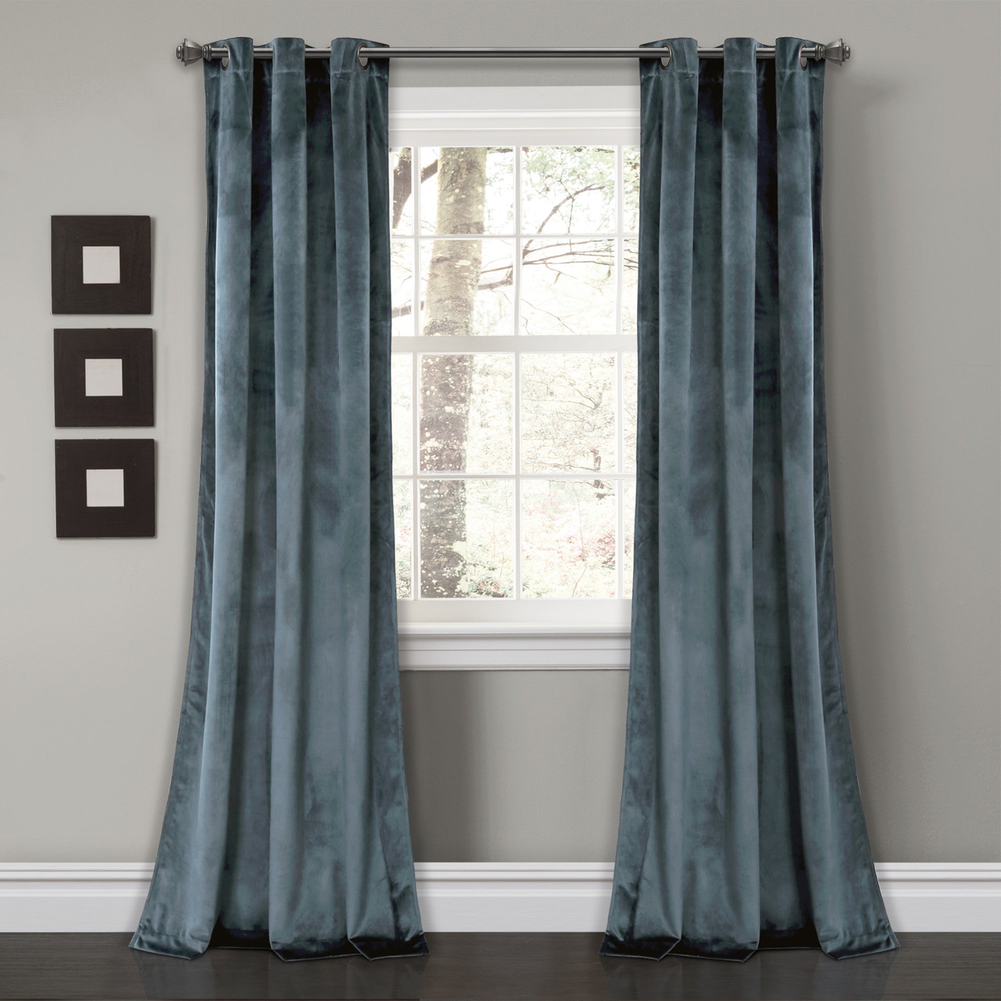 Prima Velvet Solid Grommet Light Filtering Window Curtain Panel Set