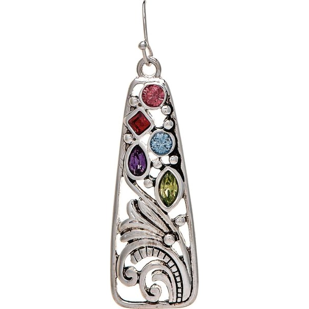 Rain  Silver Multi Crystals Filigree Earrings