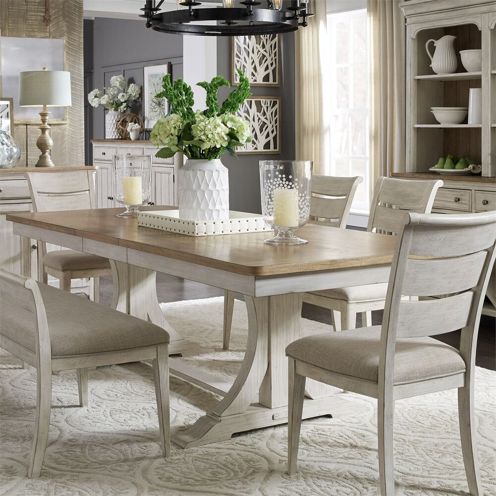 Farmhouse Reimagined Antique White with Chestnut Trestle Table