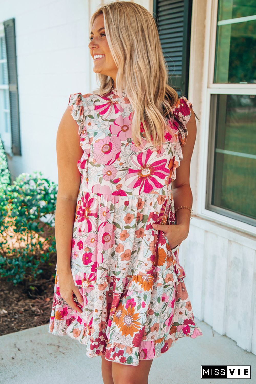 White Ruffled Tank Floral Dress