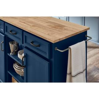 Home Decorators Collection Midnight Blue Rolling Kitchen Cart with Butcher Block Top and Storage (48