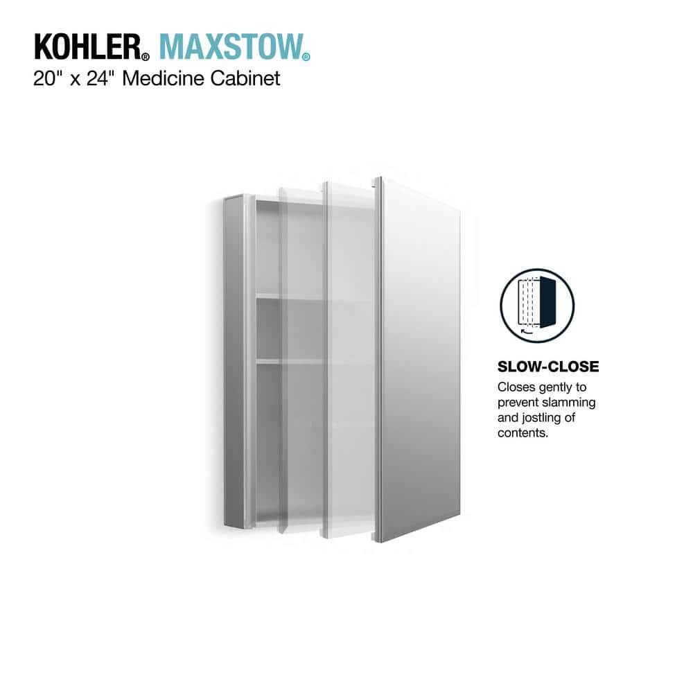 KOHLER Maxstow 20 in x 24 in Aluminum Frameless SurfaceMount Soft Close Medicine Cabinet with Mirror