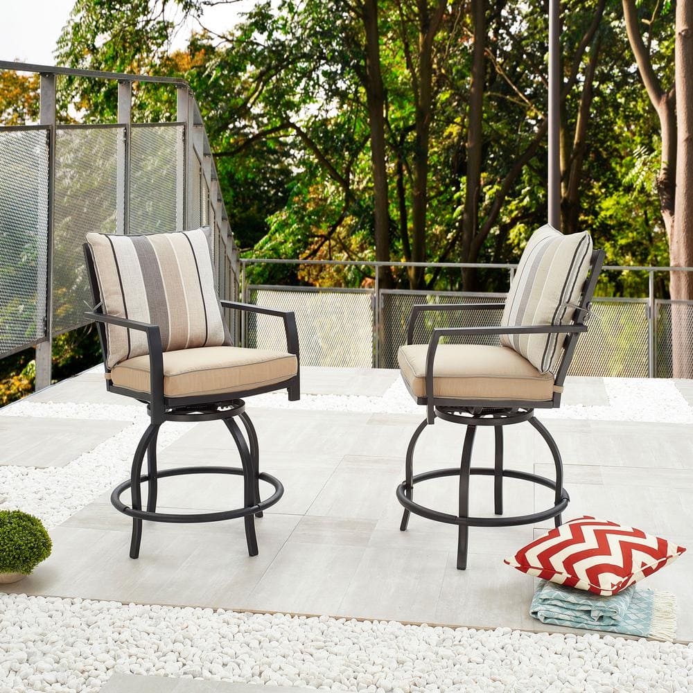 Patio Festival Swivel Metal Outdoor Bar Stool with Beige Cushion (2-Pack) PF18264