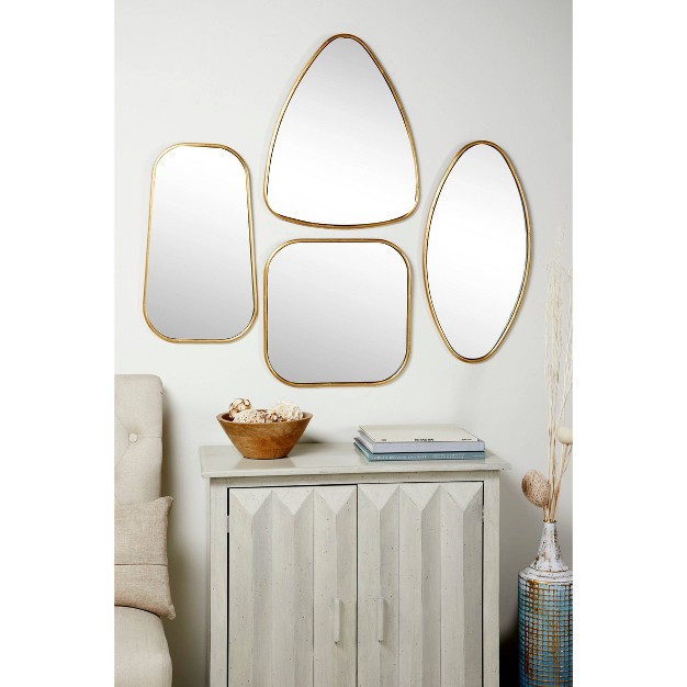 Wood Wall Mirror With Varying Shapes Set Of 4 Gold Cosmoliving By Cosmopolitan