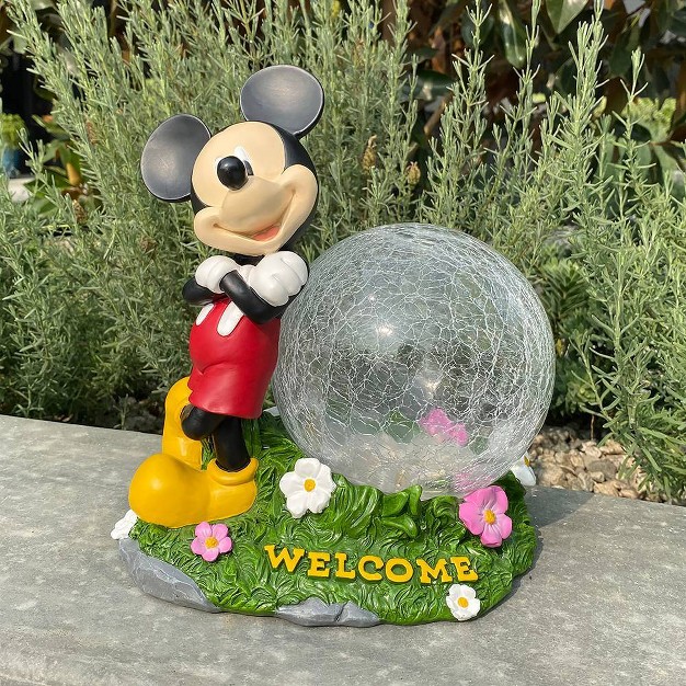 Fiberglass polyester Mickey Mouse Solar Garden Statue With Crackle Glass Ball