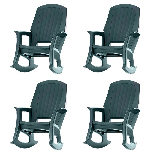 Semco Rockaway Heavy duty All weather Low Maintenance Easy Assembly Plastic Outdoor Rocking Chair For Deck And Patio Green 4 Pack