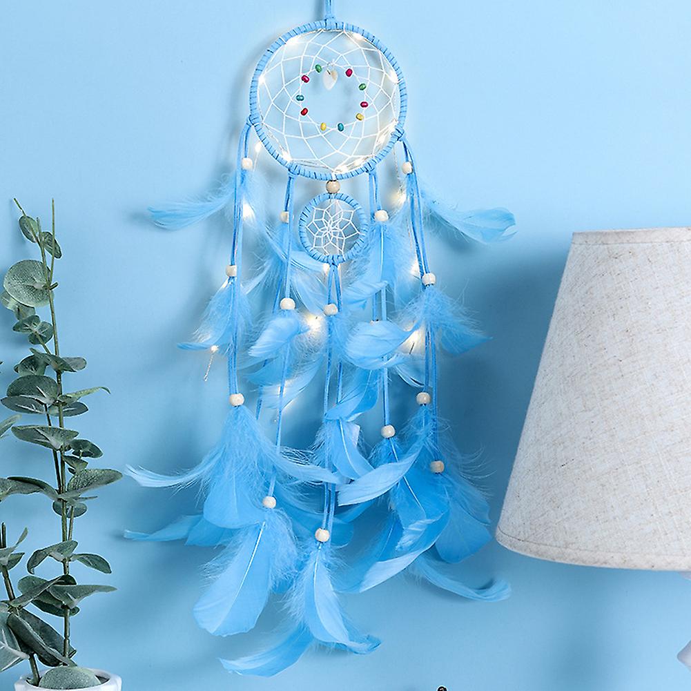 Feather Dream Catchers With Led Light Portable Handmade Wall Hangings Decoration Photography Prop Room Home Decor Green