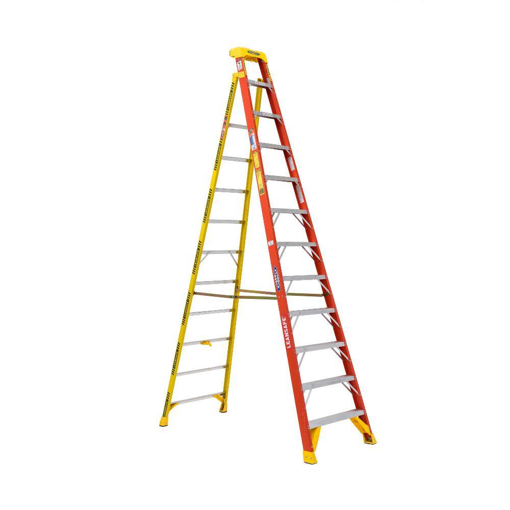 Werner LEANSAFE 12 ft. Fiberglass Leaning Step Ladder with 300 lb. Load Capacity Type IA Duty Rating L6212