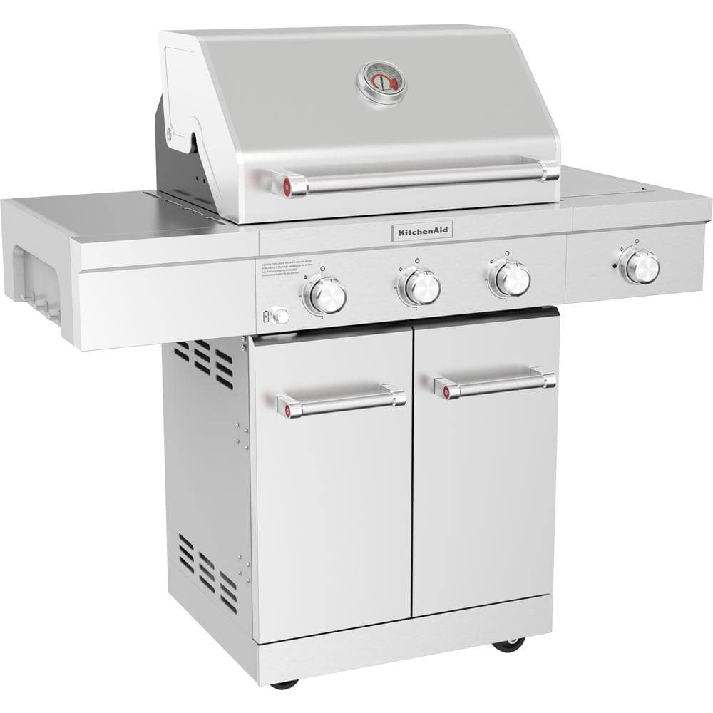 KitchenAid 3-Burner Propane Gas Grill in Stainless Steel with Ceramic Sear Side Burner 720-0953L