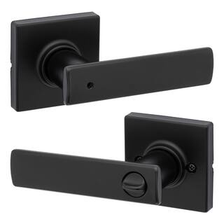 Kwikset Breton Square Matte Black BedBath Door Handle Featuring Microban with Lock 300BRNLSQT5146A