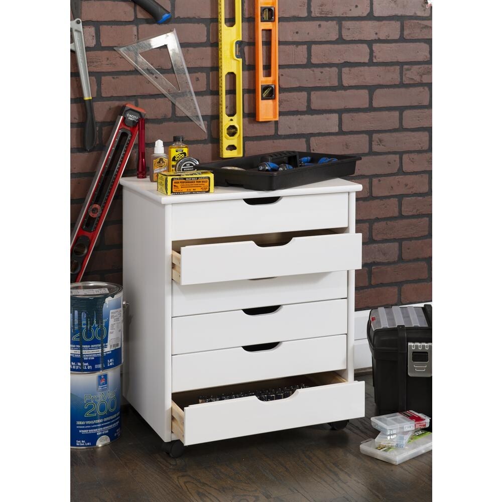 Six Drawer Wide Roll Storage Cart  White Finish  Office