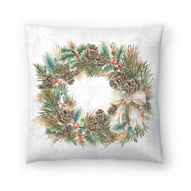 Golden Christmas Wreath By Pi Holiday Collection Minimalist Throw Pillow