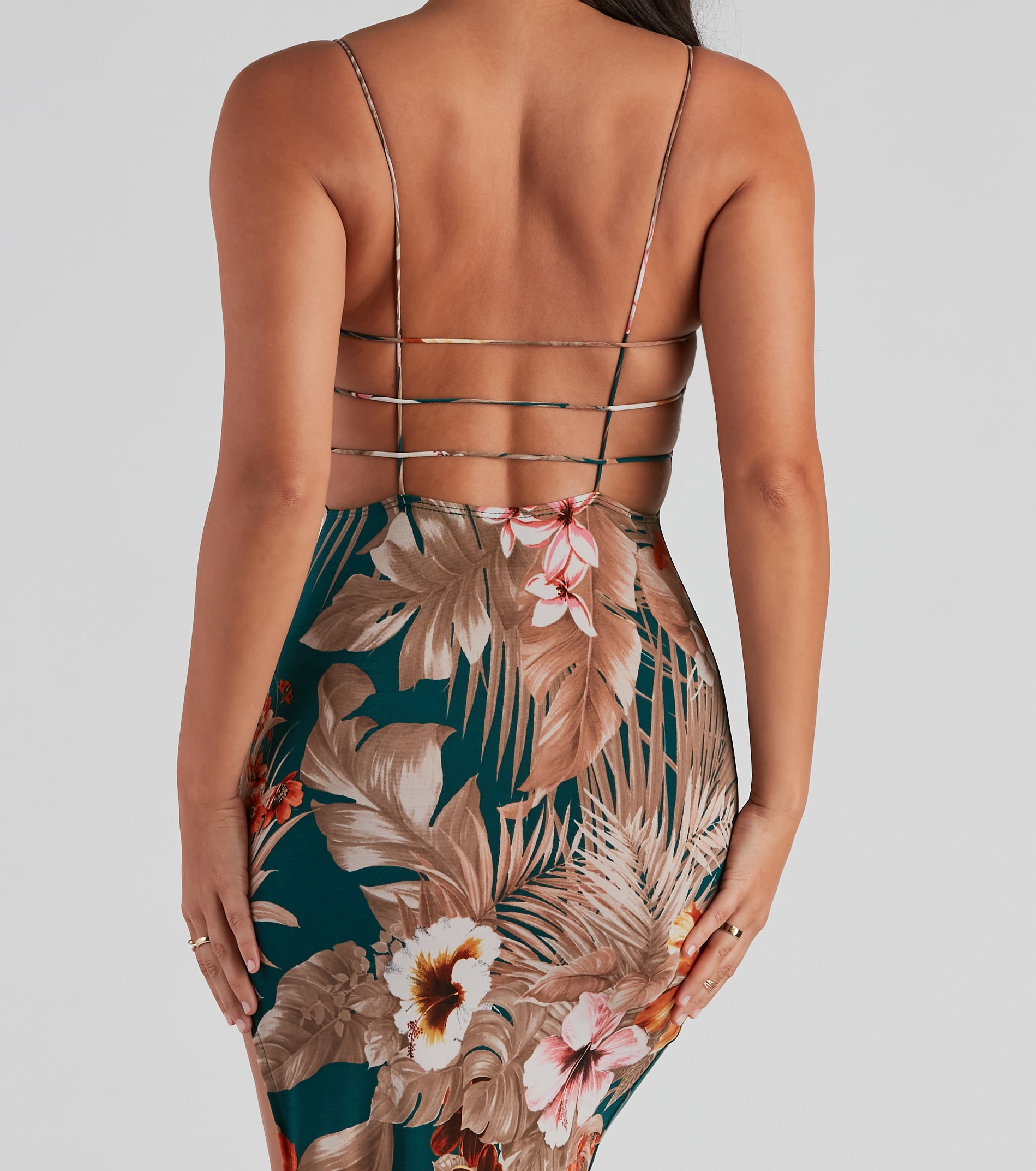 Tropical Flower Lattice Back Dress