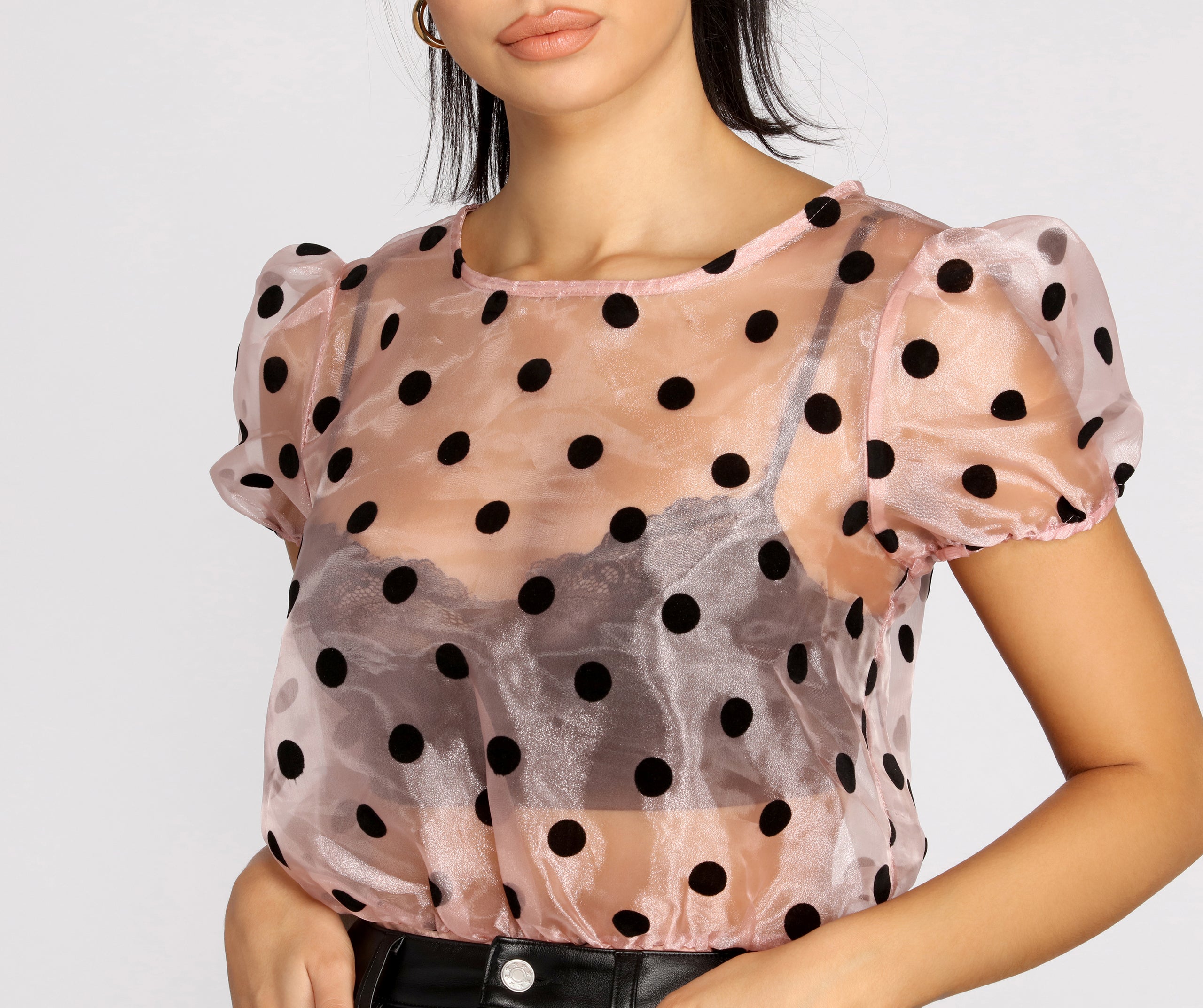 Spot On Polka Dot Organza Sleeve Bodysuit