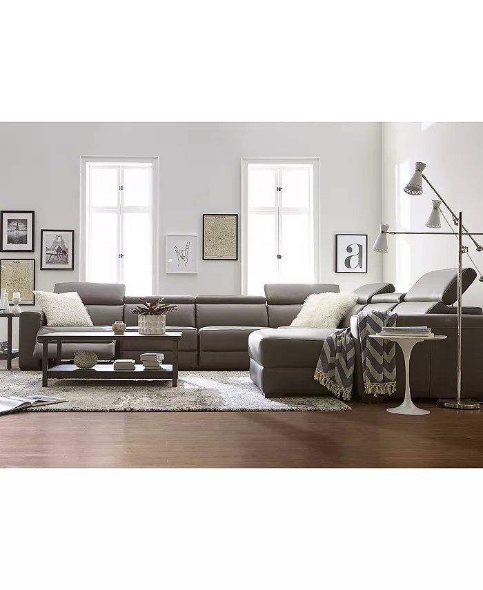 Furniture Nevio 6-pc Leather Sectional Sofa with Chaise 3 Power Recliners and Articulating Headrests