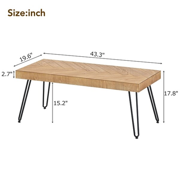 Modern Coffee Table， Easy Assembly Tea Table， Thicken Cocktail Table with w/Chevron Pattern and Metal Hairpin Legs for Living Room