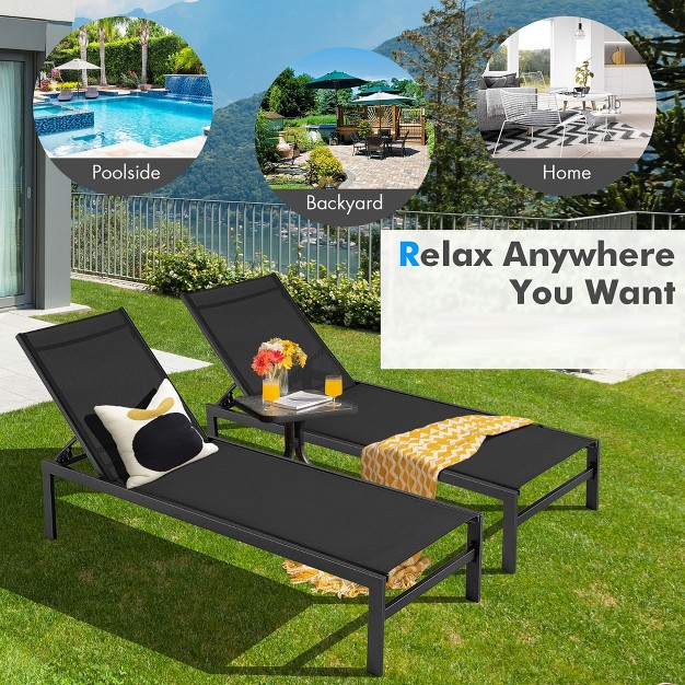 Tangkula Patio Chaise Lounge Adjustable Lounge Chair W 6 position Backrest Black