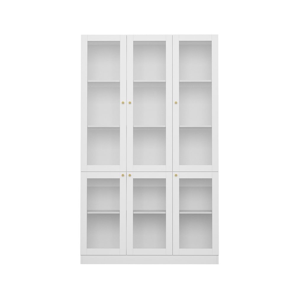 Tall Bookshelf Bookcase with 6 Glass Doors Gold conical handle White   78.7\