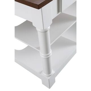 Design Element Monterey White 80 in. Kitchen Island with Wood Countertop KD-03-80-W-WD