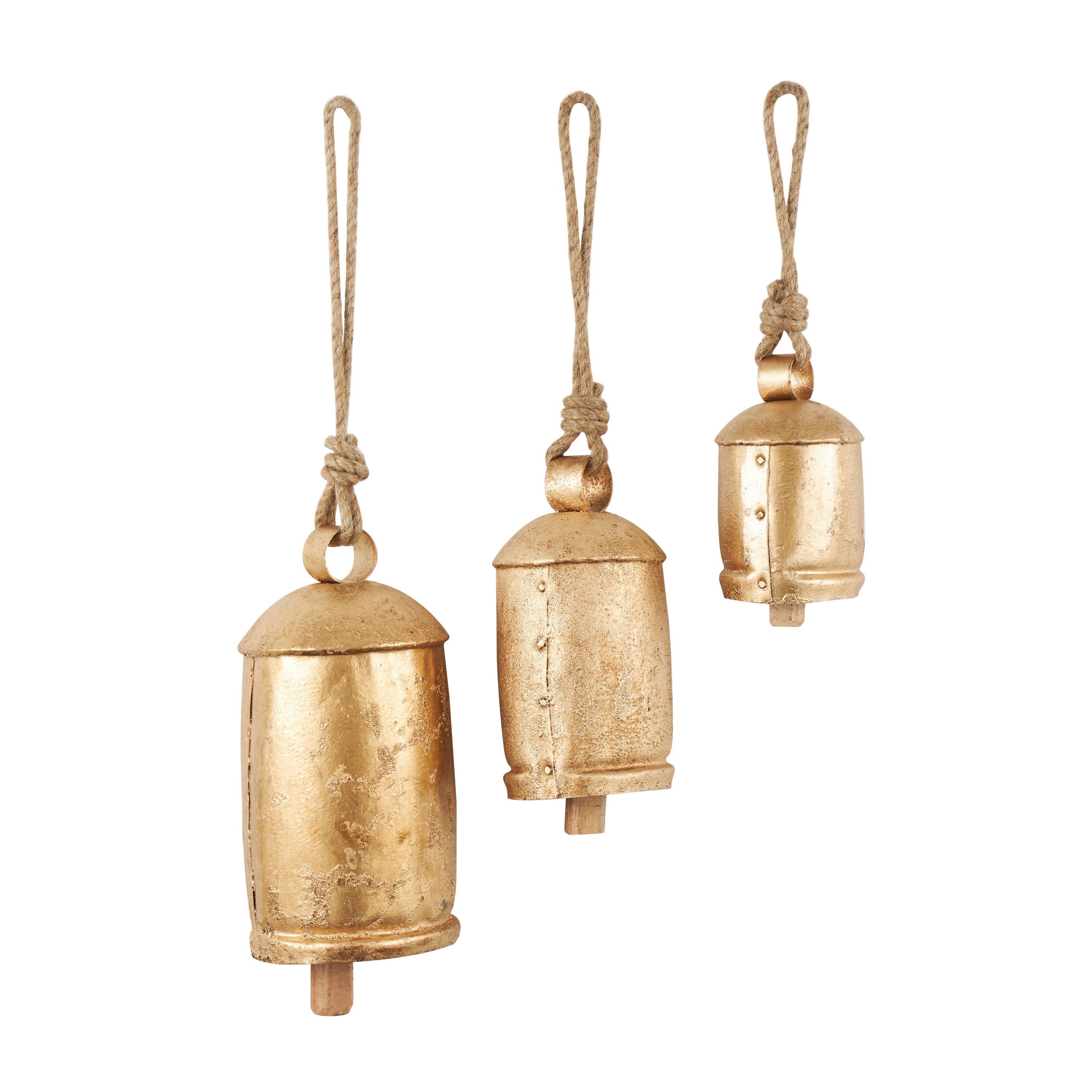 DecMode Gold Metal Tibetan Inspired Decorative Hanging Bell Chime Set of 3 5