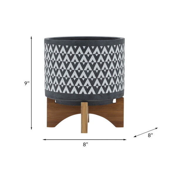 Ceramic 8 Aztec Planter On Wooden Stand  Gray B07...