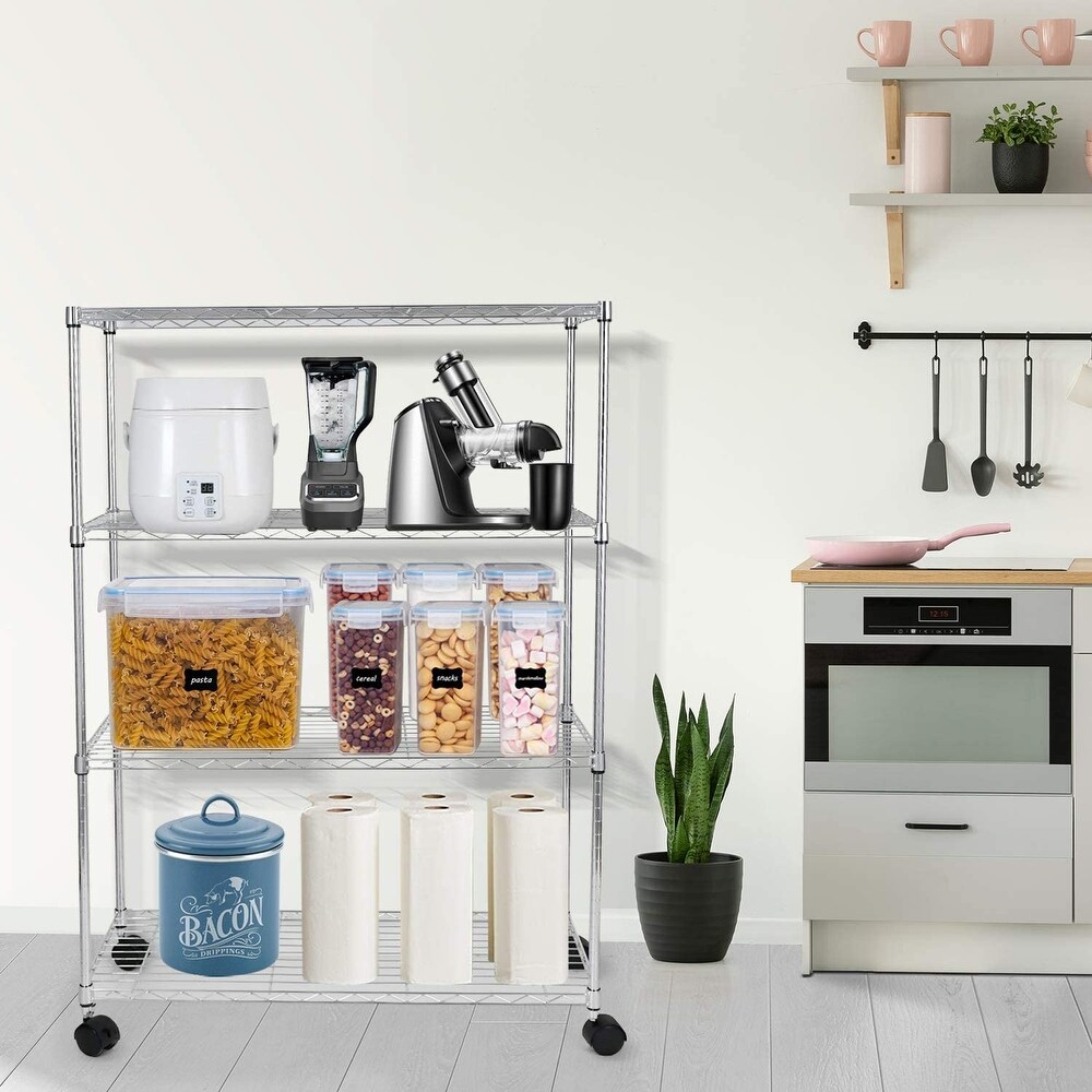 Heavy 4 Shelf Shelving Unit with Wheel and Adjustable Feet Storage Rack for Office Kitchen Bathroom ( 36\