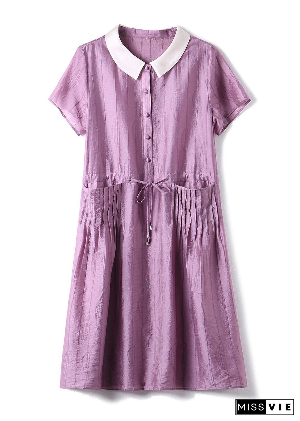 Italian Purple O-Neck Patchwork Drawstring Button Party Long Dress Summer