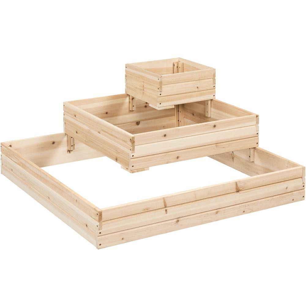 Yaheetech 44.5 in. x 44.5 in. 3-Tier Fir Wood Raised Garden Bed for Plants Vegetables Outdoor Gardening DY02og0001