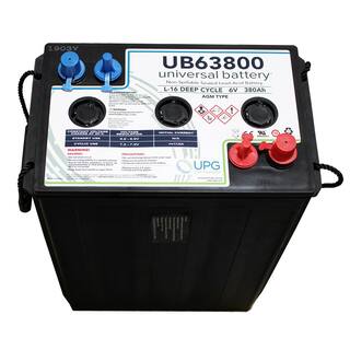 UPG 6-Volt 380 Ah AGM Rechargeable Battery wAuto Post  Stud L16 Terminals 40870