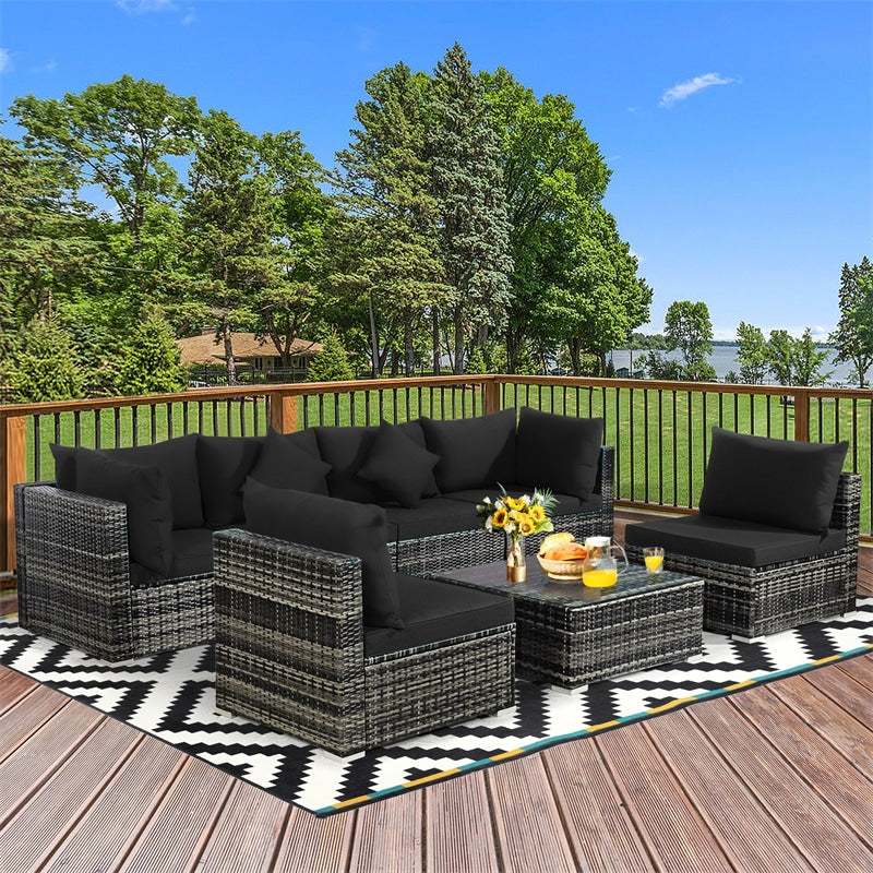 7 Pcs Rattan Patio Sectional Couch Set Outdoor Wicker Furniture Set with Cushions & Coffee Table