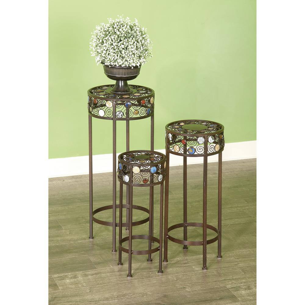 Litton Lane 27 in. x 12 in. Black Metal Traditional Plantstand (Set of 3) 61530