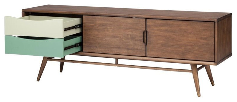 Maklaine 59.25 quotTV Stand in Walnut   Midcentury   Entertainment Centers And Tv Stands   by Homesquare  Houzz