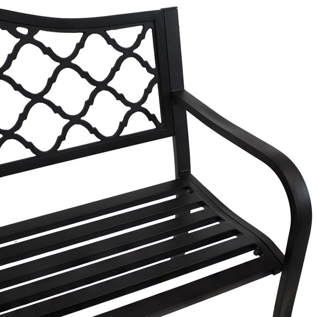 Sunnydaze 2 person Lattice Design Black Cast Iron Outdoor Garden Bench