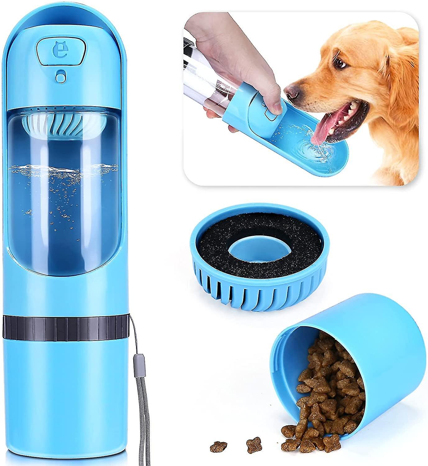 Dog Water Bottle， 300ml Portable Pet Water Bottle For Dogs Walking， With Multifunctional Food Bowl 130ml， Leak Proof Drinking Dispenser， Lightweight F