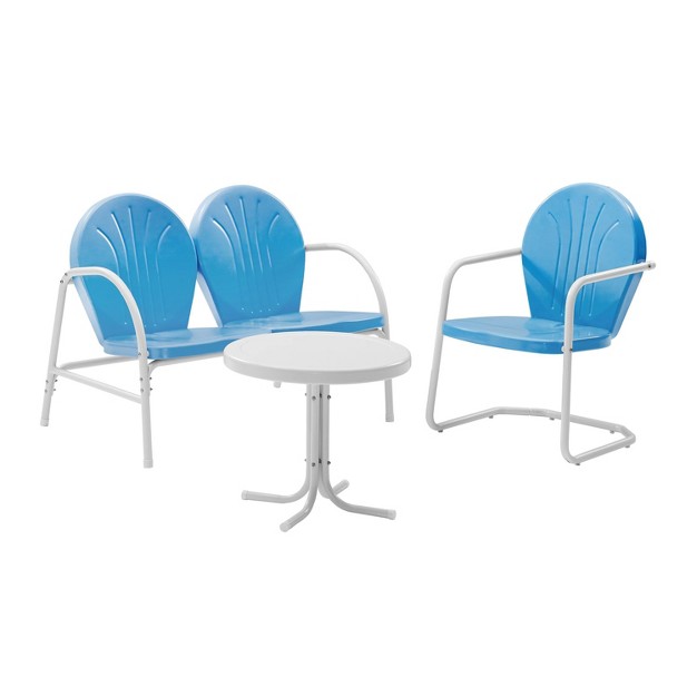 Griffith 3pc Outdoor Conversation Set With Loveseat Arm Chair amp Accent Table Sky Blue Crosley