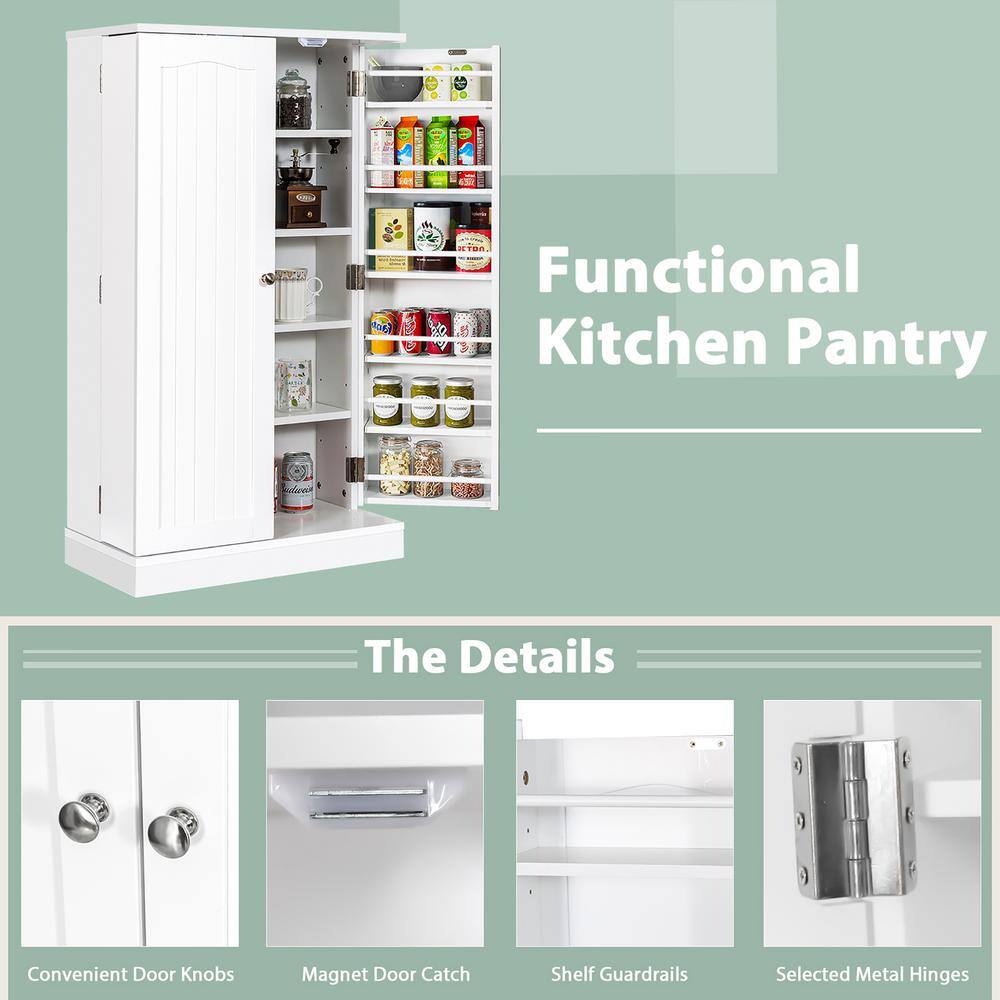 Costway 41 in. White Farmhouse Kitchen Pantry Storage Cabinet with Doors Adjustable Shelves KC53383WH